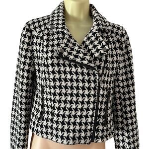 Louna Rent the Runway XS Black White Houndstooth Moto Jacket Lined Cropped